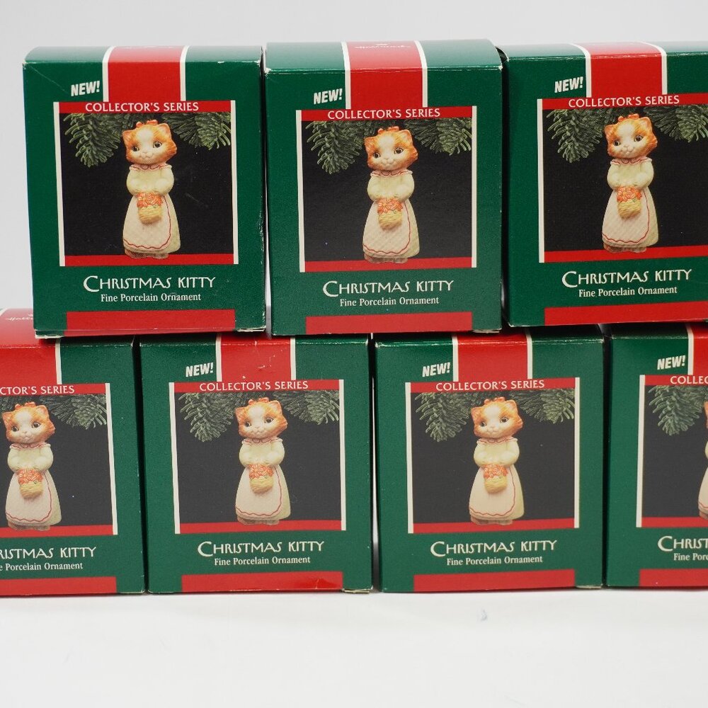 Lot of 7 1989 Hallmark Keepsake Ornament Christmas Kitty Fine Porcelain